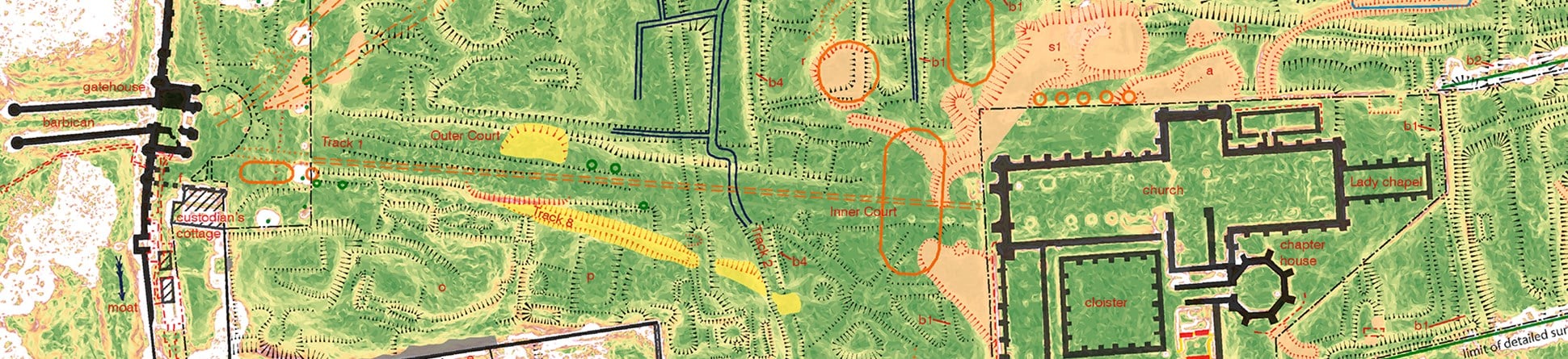 Survey data revealing the outline and plan of Thornton Abbey, North Lincolnshire.